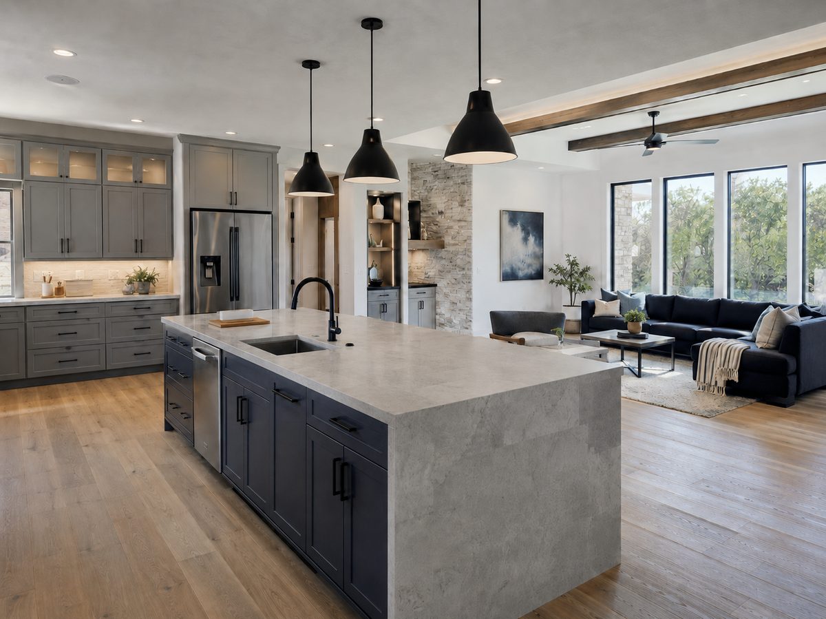 Modern renovated open-concept kitchen and living space